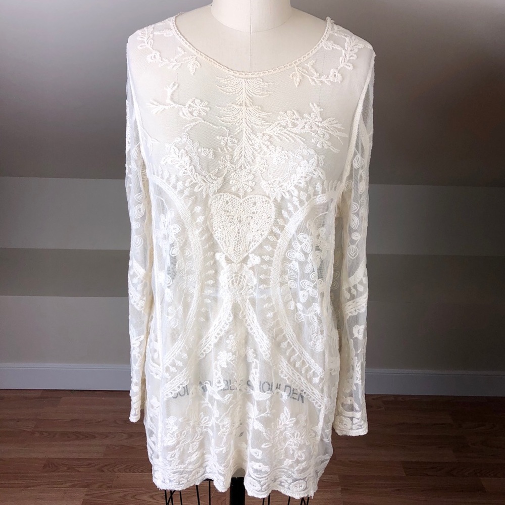 Phase One Lace Embroidered Opaque Long Sleeve Top